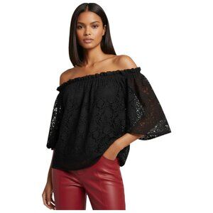 Maeve Anthropologie Off Shoulder Lace Blouse Black XS